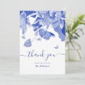 青と白の蝶の花ブライダルシャワー サンキューカード (スタンド正面)