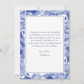 青と白の蝶の花ブライダルシャワー サンキューカード (裏面)