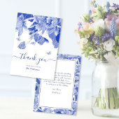 青と白の蝶の花ブライダルシャワー サンキューカード