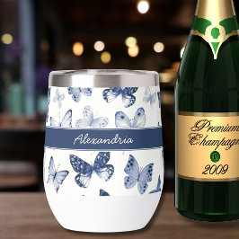 青と白の蝶モノグラム