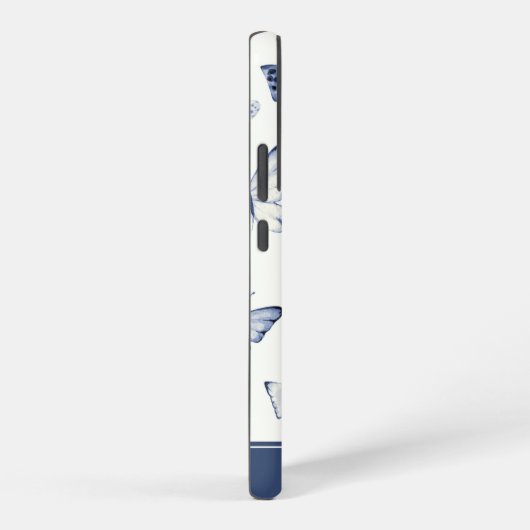 青と白の蝶モノグラム SAMSUNG GALAXYケース (右側面)