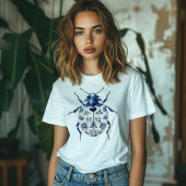 青と白の装飾カブトムシ Tシャツ