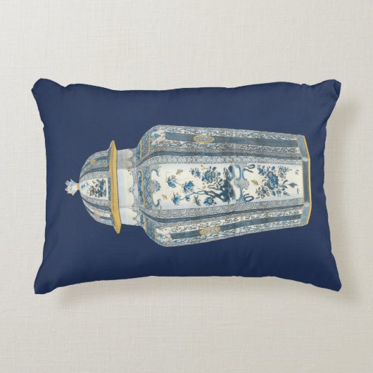 青と白の装飾用アジアの壷 アクセントクッション (正面)