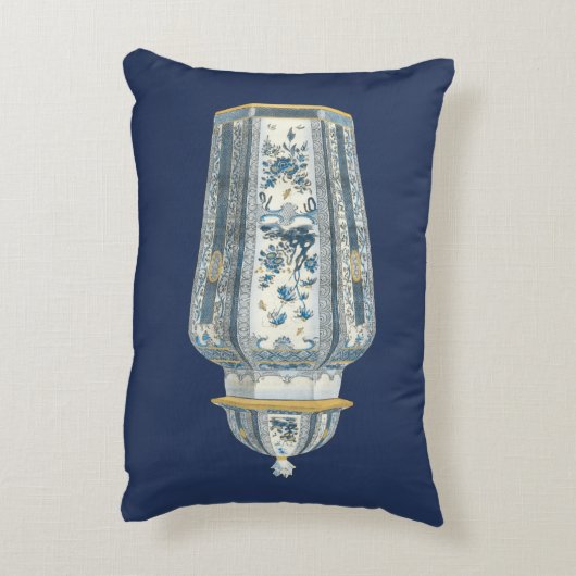青と白の装飾用アジアの壷 アクセントクッション (裏面(縦))