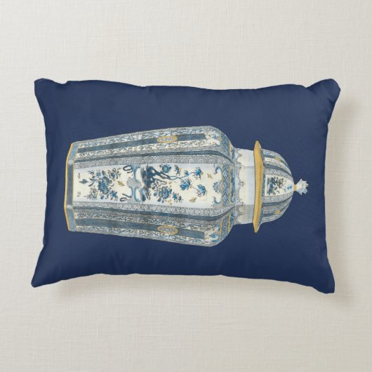 青と白の装飾用アジアの壷 アクセントクッション (裏面)