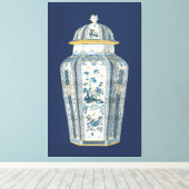 青と白の装飾用アジアの壷 キャンバスプリント (インサイチュ (ウッドフロア))
