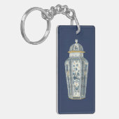 青と白の装飾用アジアの壷 キーホルダー (正面左)