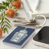 青と白の装飾用アジアの壷 キーホルダー (正面右)