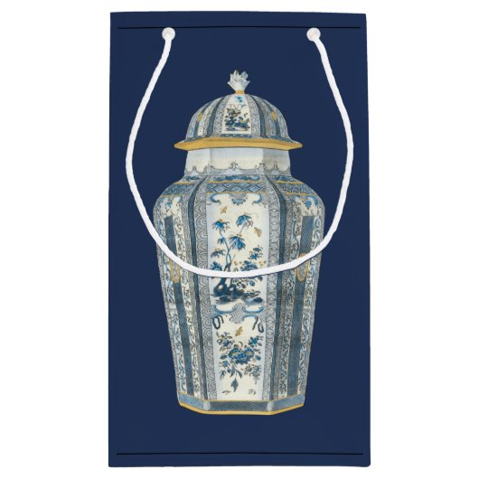 青と白の装飾用アジアの壷 スモールペーパーバッグ (裏面)
