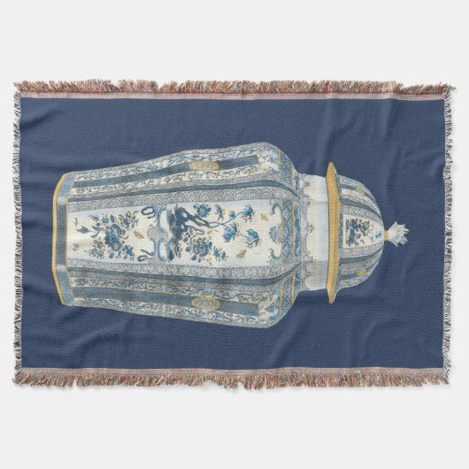 青と白の装飾用アジアの壷 スローブランケット (正面)