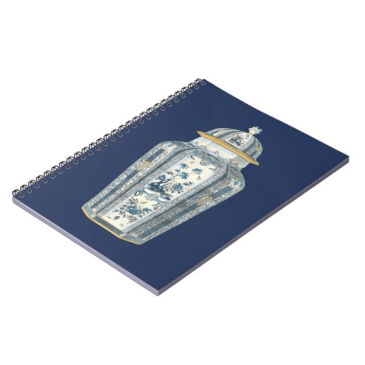 青と白の装飾用アジアの壷 ノートブック (左側)