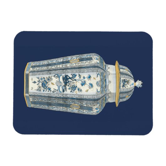 青と白の装飾用アジアの壷 マグネット (横)