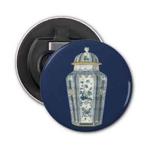 青と白の装飾用アジアの壷 栓抜き