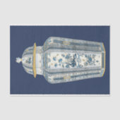 青と白の装飾用アジアの壷 薄葉紙 (正面)