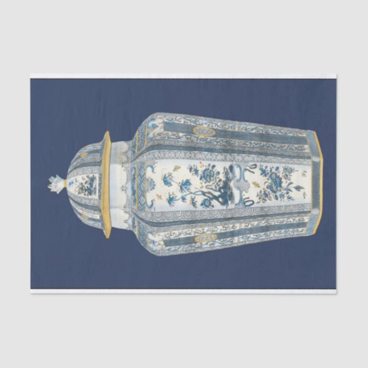青と白の装飾用アジアの壷 薄葉紙 (正面)