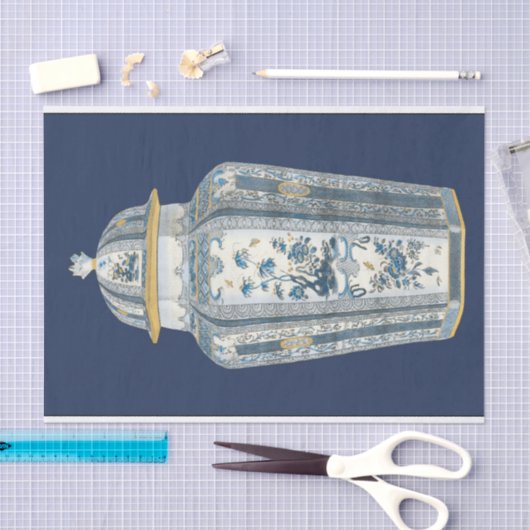 青と白の装飾用アジアの壷 薄葉紙 (クラフト)