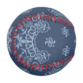 青と白の装飾的なペイズリー模様 野球ボール (正面左)