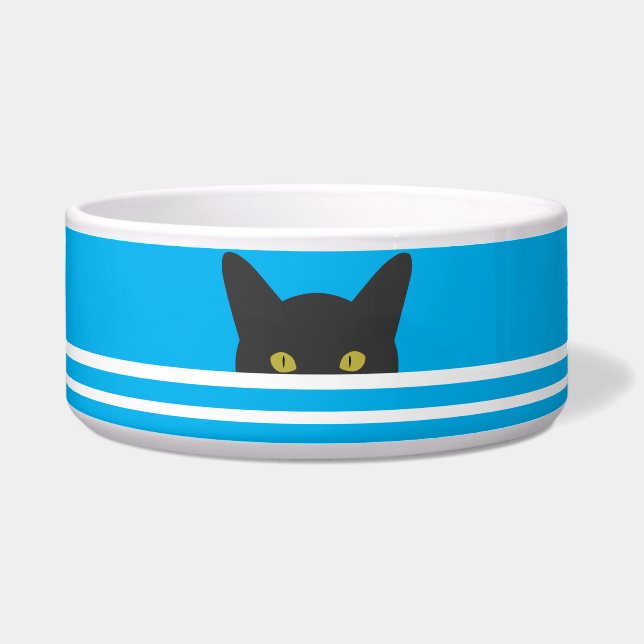 青と白の覗き猫 ボウル (正面)
