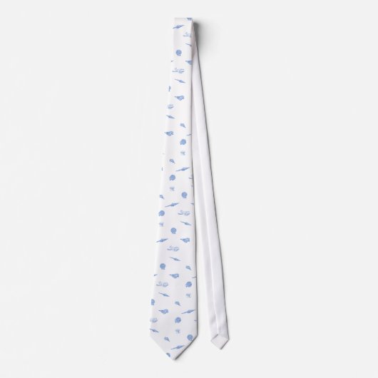 青と白の貝殻とヒトデの柄のネクタイ ネクタイ (正面)