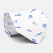 青と白の貝殻とヒトデの柄のネクタイ ネクタイ (ロール)