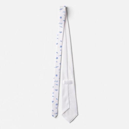 青と白の貝殻とヒトデの柄のネクタイ ネクタイ (裏面)