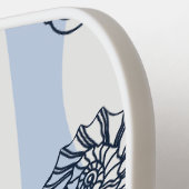 青と白の貝殻の模様モノグラムモダン ピックルボールラケット (左詳細)