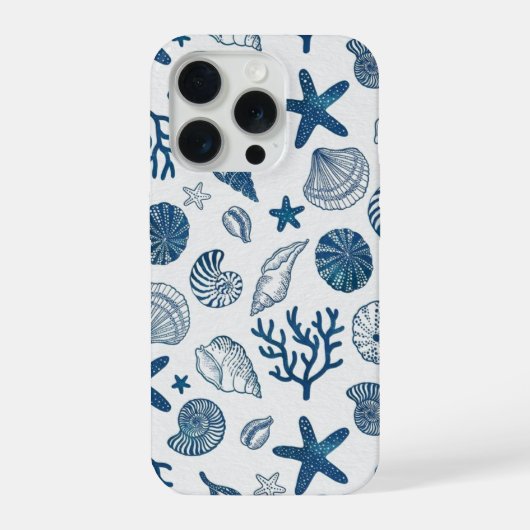青と白の貝殻模様 – 海岸の海 iPhoneケース (裏面)