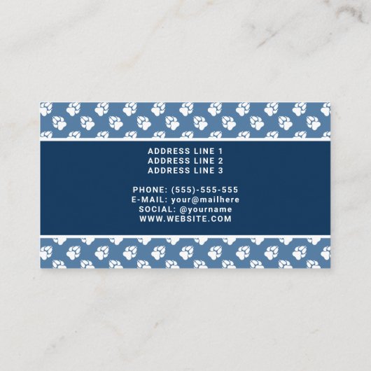 青と白の足と自分の写真の獣医師 名刺 (裏面)