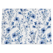 青と白の野の花の水彩花柄 ラージペーパーバッグ (正面)