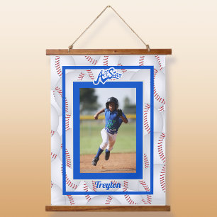 青と白の野球の写真ぶら下がったのタペストリー 吊り下げ型タペストリー