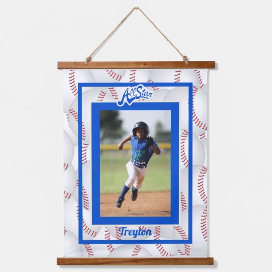 青と白の野球の写真ぶら下がったのタペストリー 吊り下げ型タペストリー (正面)
