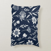 青と白の野生の花 – ブロックプリント-スタイル アクセントクッション (裏面(縦))