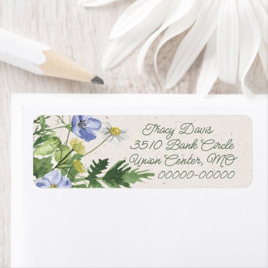 青と白の野花 ラベル (インサイチュ)