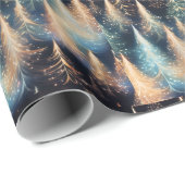 青と白の金ゴールドの木のモダンクリスマス ラッピングペーパー (ロールコーナー)