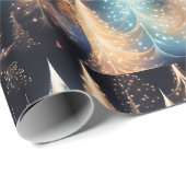 青と白の金ゴールドの木のモダンクリスマス ラッピングペーパー (ロールコーナー)