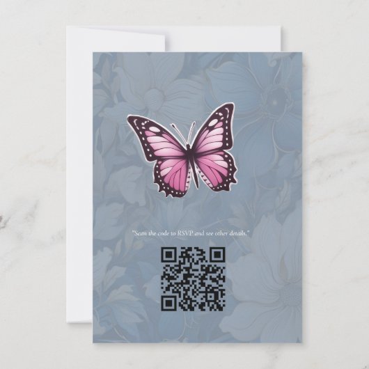 青と白の金ゴールド芸術品を気取ったエッジの花 招待状 (裏面)