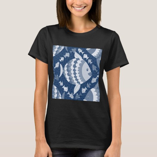 青と白の釣り日 Tシャツ (正面)