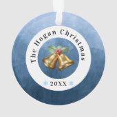 青と白の鐘のミスタントー |家族クリスマス オーナメント (裏面)