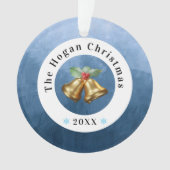 青と白の鐘のミスタントー |家族クリスマス オーナメント (正面)