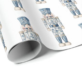 青と白の陳腐なクリスマスくるみクラッカー ラッピングペーパー (ロールコーナー)