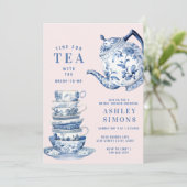 青と白の陳腐なブライダルシャワー茶パーティー 招待状 (スタンド正面)