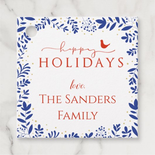 青と白の陳腐な鳥の贈り物ラベル フェイバータグ (正面)