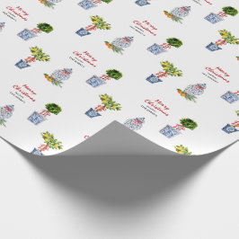 青と白の陶器のクリスマス ラッピングペーパー