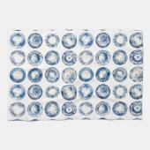 青と白の陶器プレート キッチンタオル (横)