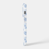 青と白の陶磁器プリント モノグラム 水彩画 iPhoneケース (左側面)