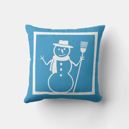青と白の雪だるまとクリスマスツリーの枕 クッション (裏面)