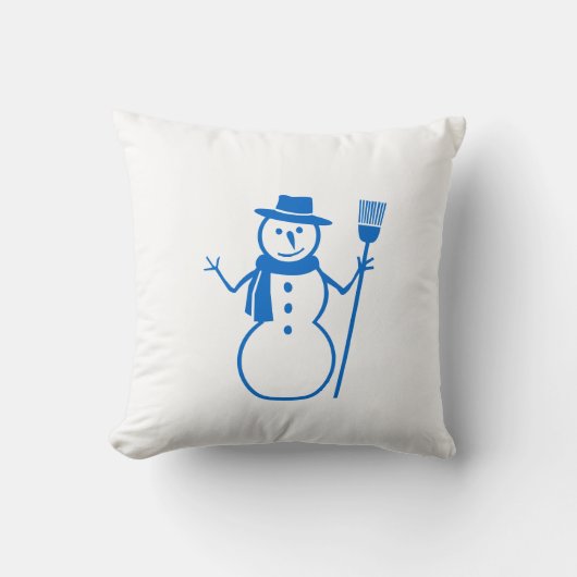 青と白の雪だるまとHAPPY HOLLIDAY クッション (正面)