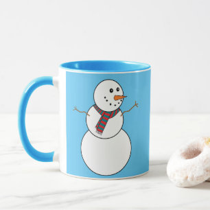 青と白の雪だるまプリントコーヒーマグ マグカップ