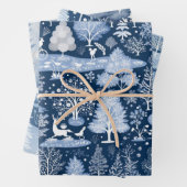 青と白の雪のクリスマスのセット ラッピングペーパーシート (インサイチュ)