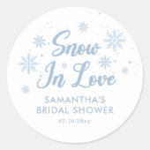 青と白の雪の愛の冬のブライダルシャワー ラウンドシール (正面)